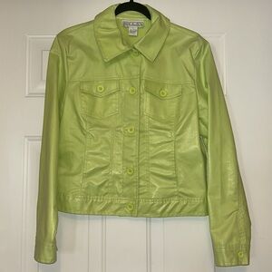 Irene Allison Full Zip Jacket L Green Sheen Cotton Lightweight Spring Casual